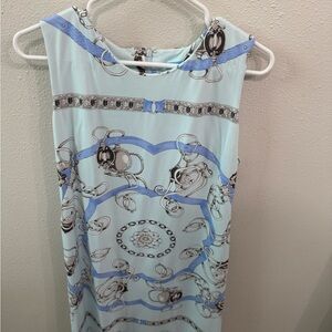 Sleeveless Mint Blue Printed Mini Dress